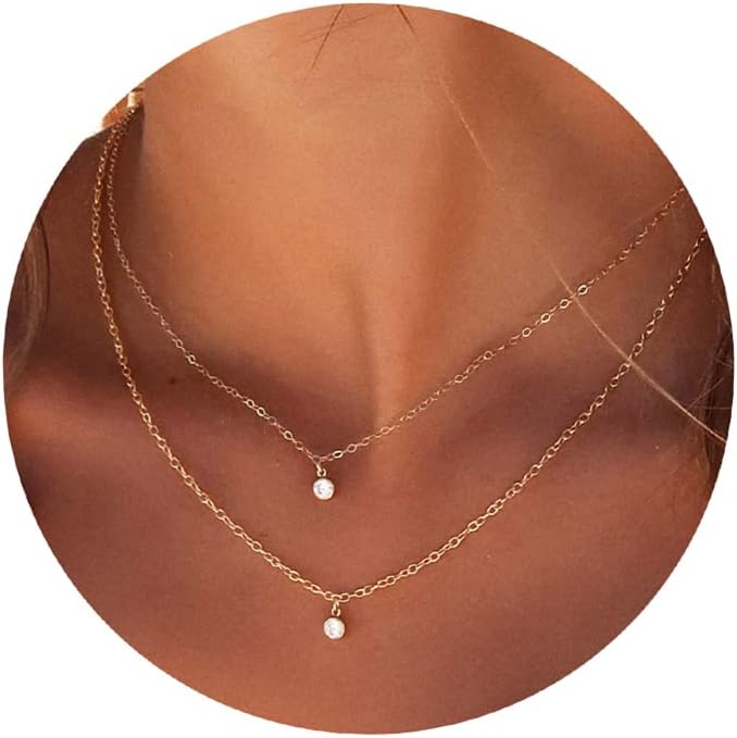 Tewiky Diamond Necklaces for Women, Dainty Gold Necklace 14k Gold Plated Long Lariat Necklace Simple Gold CZ Diamond Choker Necklaces for Women Trendy Gold Necklace Jewelry Gifts for Girls