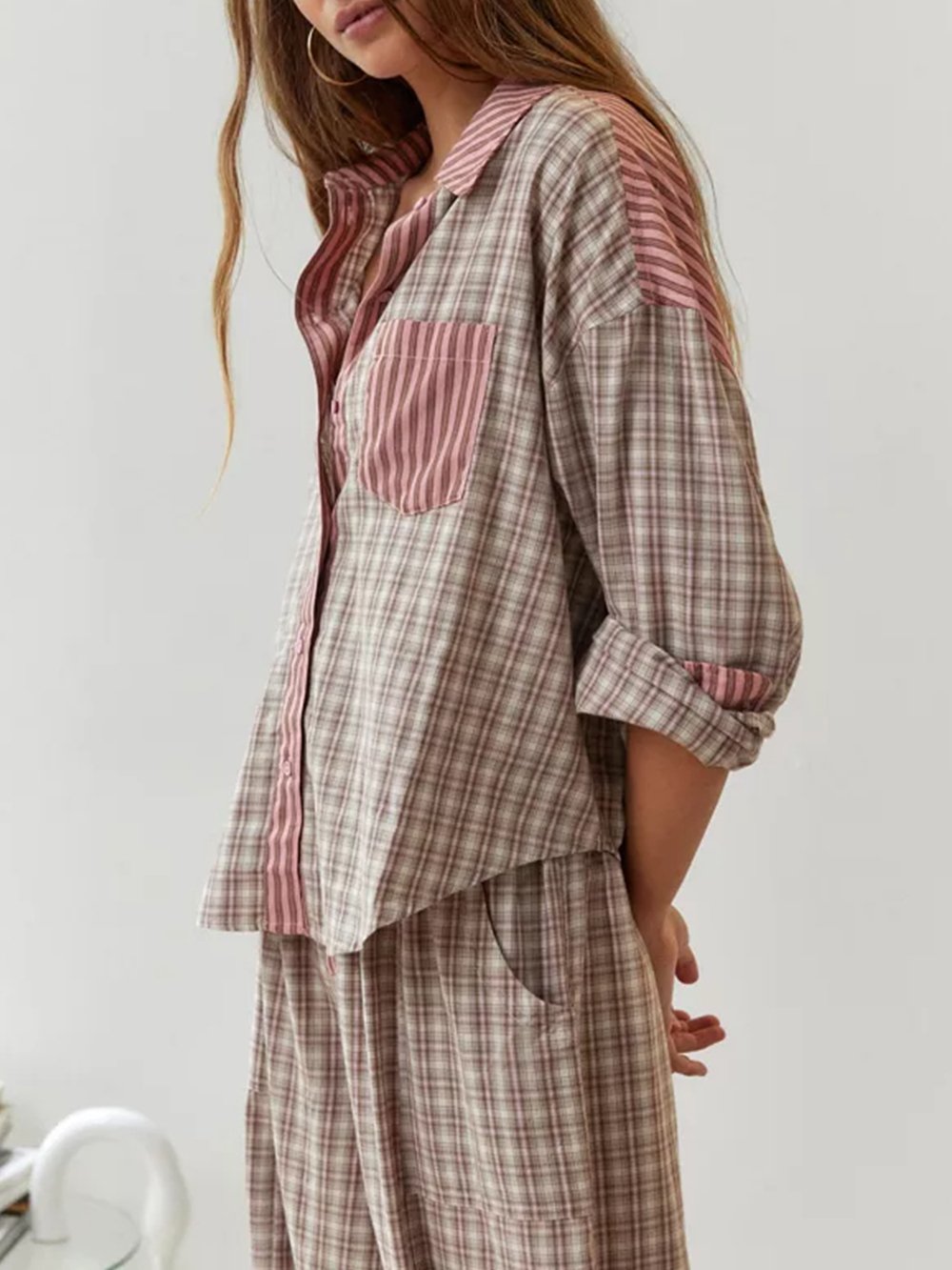 🔥Letzten Tag -70 % RABATT - Rosa lockeres Pyjama-Set