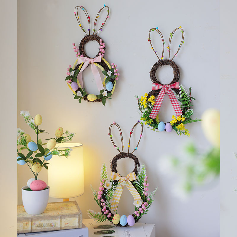 Handmade Artificial Easter Rabbit Wreath with Pastel Eggs