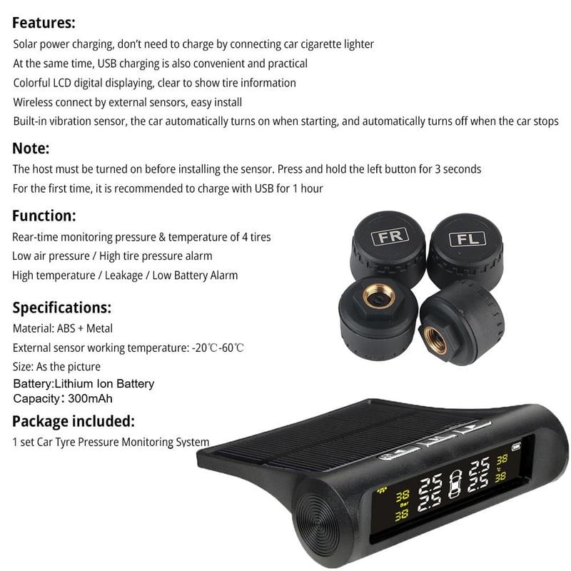 Solar Power Car Tire Pressure Monitoring Tool