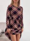 Women's Round Neck Plaid Print Dress