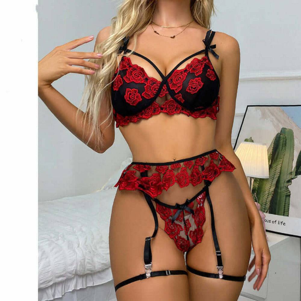 Roses Are Forever Embroidery Lingerie Set