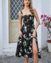 Floral Midi Corset Dress Boho Flowy Slit Lace Up Dresses for Women Going Out A Line Casual Sundress