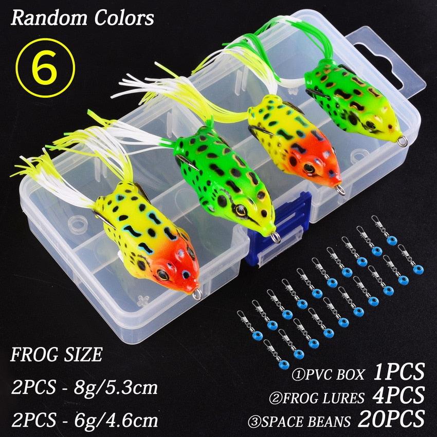 Soft Frog Fishing Lures 4 pcs + 20 space beans + 1 pvc box