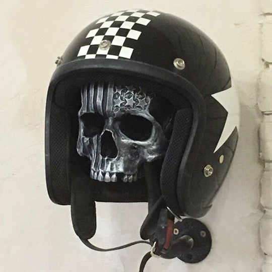 Motorcycle skull helmet holder