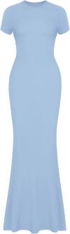 REORIA Women's Basic Summer Casual Lounge Long Dress Elegant Short Sleeve Crew Neck Bodycon Maxi Dresses