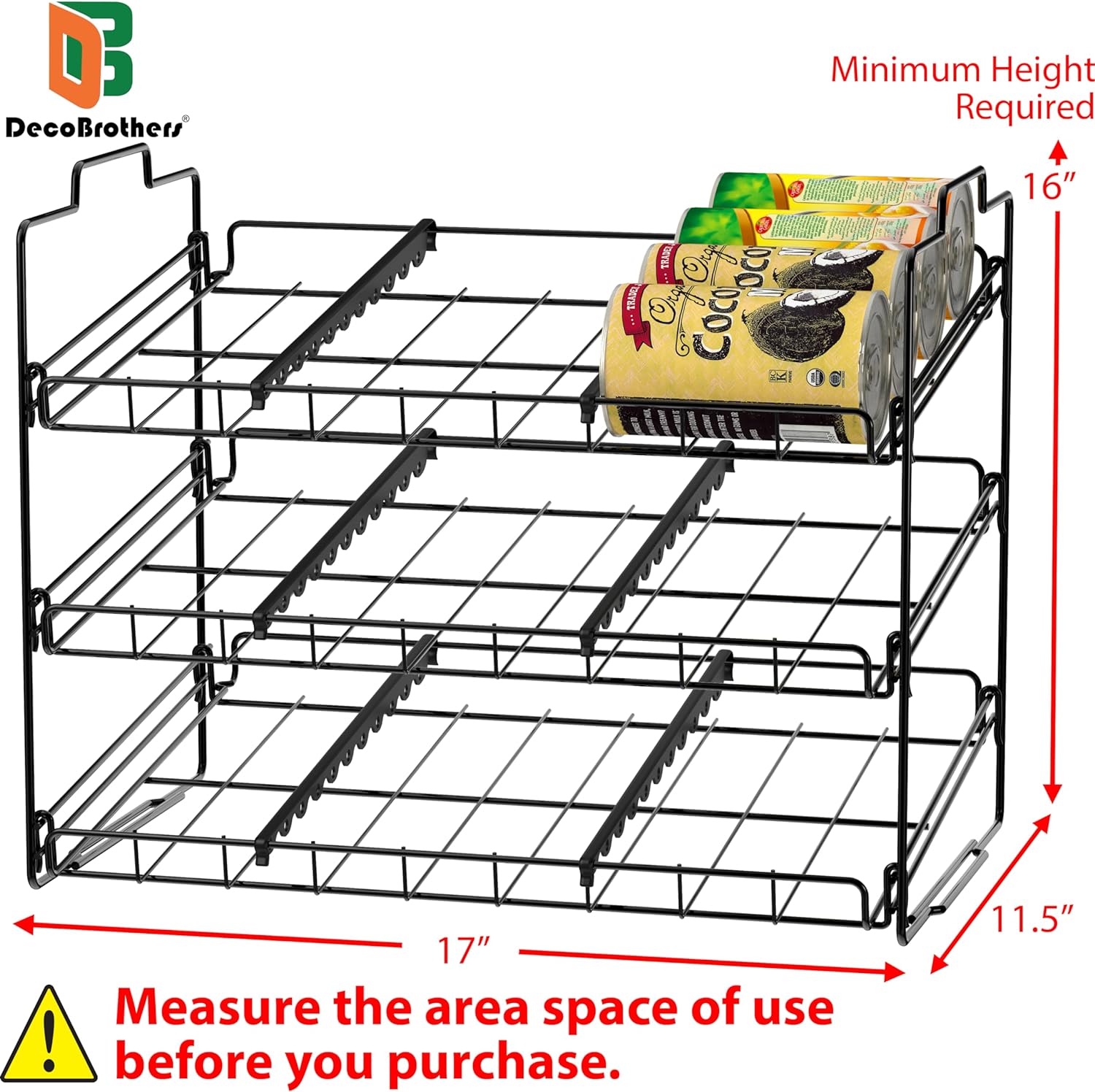 Deco Brothers Stackable Can Rack Organizer for Kitchen and Pantry, 3 Tier, Black