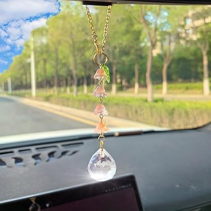 🔥 50% OFF - Last Chance! 🔥Cute lily of the valley creative crystal pendant diy glass flower pendant bag car pendant，Bedroom, office and balcony can be decorated