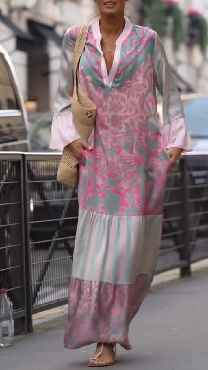 Women's V-neck Printed Casual Dress