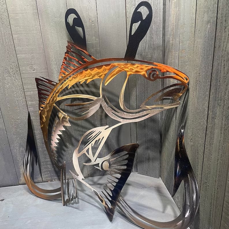 🔥Metal Bass Fish with Hooks Plasma Cut Sign Art