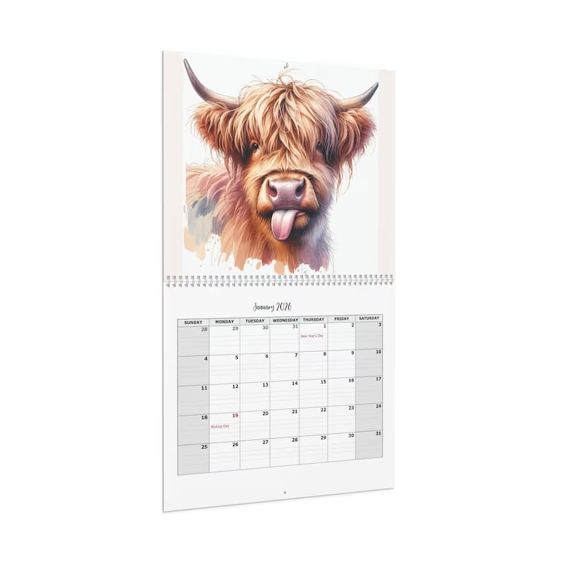 🐮Highland Cow Calendar 2026 – Rustic Farmhouse Wall Art & Monthly Planner📅