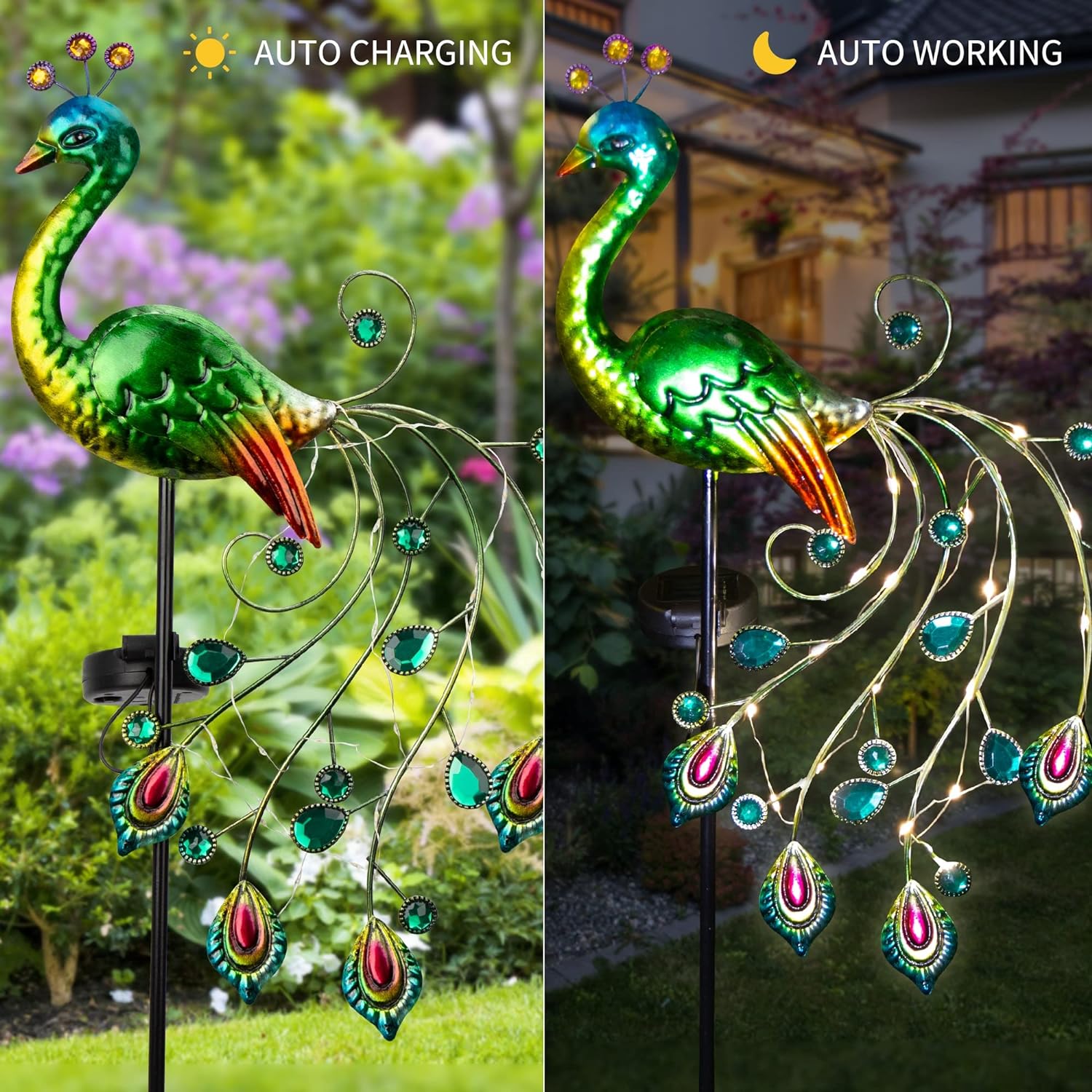 Glintoper Solar Garden Lights, 39 Inch Height Outdoor Metal Peacock Decorative Garden Stakes-Buy 2 Free Shipping