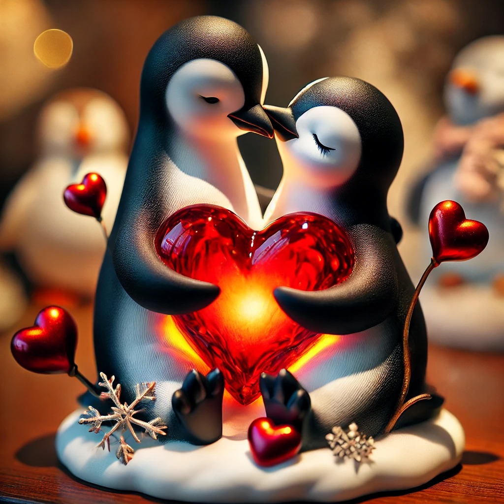 Romantic Penguin Sculpture