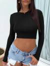 Women's Round Neck Long Sleeve Short Blouse