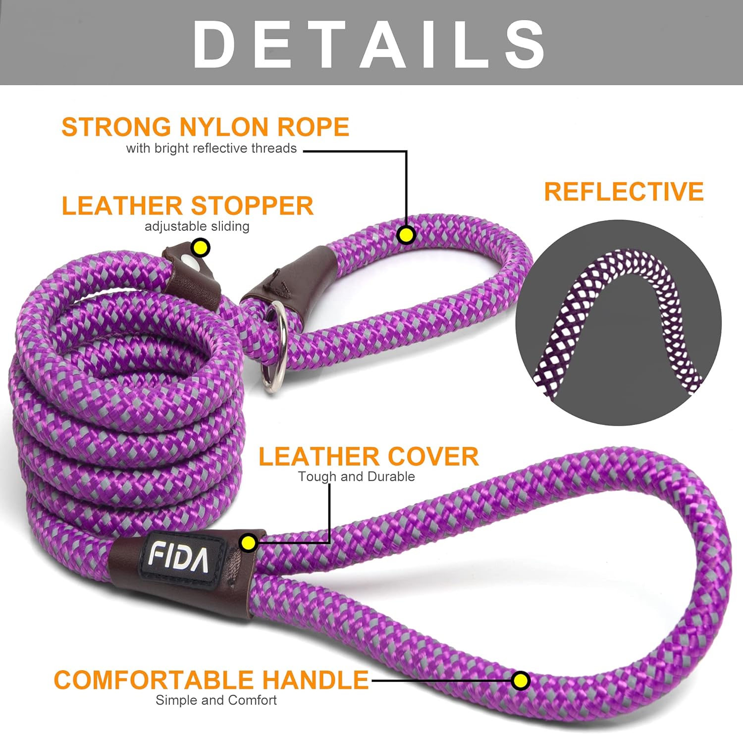 Fida Durable Slip Lead Dog Leash, 6 FT x 1/2