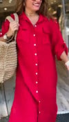 Ladies' Collar Solid Color Slit Loose Casual Dress