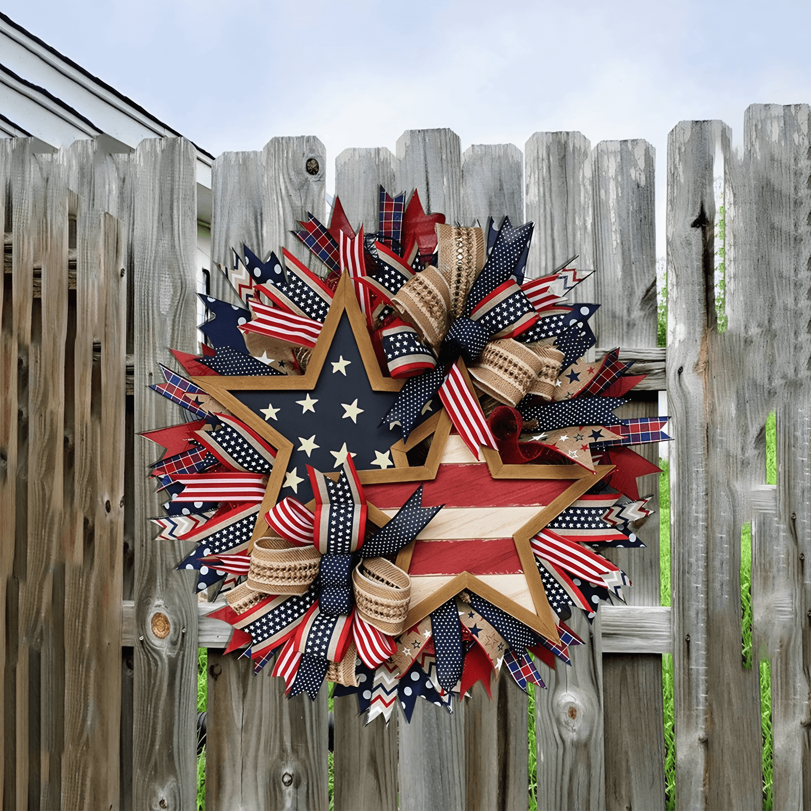 🏵100% Handmade American Patriotic Star Wreath(Mariana Smith Handmade®)