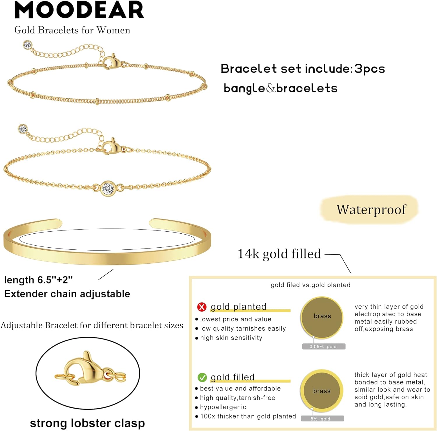 Moodear Gold Bracelet for Women 14K Real Gold Bracelet Sets for Women Dainty Snake Chain Bracelet Adjustable Cuban Link Bracelet for Women Cuff Bangle Gold Stackable Bracelets for Womens Jewelry Sets