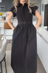Women's Simple Waisted Single-breasted Short-sleeved Dress