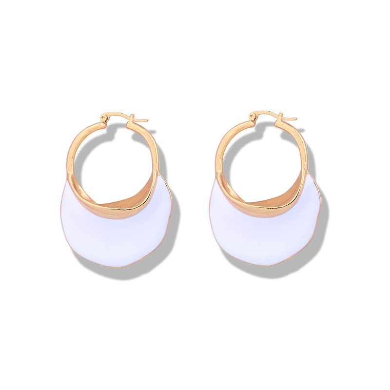 Trendy White Gold Enamel Metal Hoop Earrings for Women Painted Big Large Earrings Hoops Chic Earrings Gifts