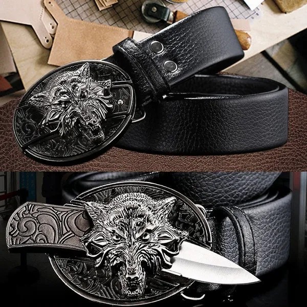 (🔥Last Day Promotion- SAVE 48% OFF)Fashion Punk Men's Genuine Leather Belt With Knife-Buy 2 Free Shipping
