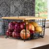 2 Set Stackable Wire Basket with Bamboo Top -Kitchen Counter, Pantry Organization and Storage - Cabinet, Shelf, Countertop Space Saving Organizing - Produce, Fruit, Onion, Potato, Bread Organizer Bin