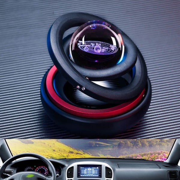 🚗Solar Rotating Double Ring Suspension Car Aromatherapy Ornament💖