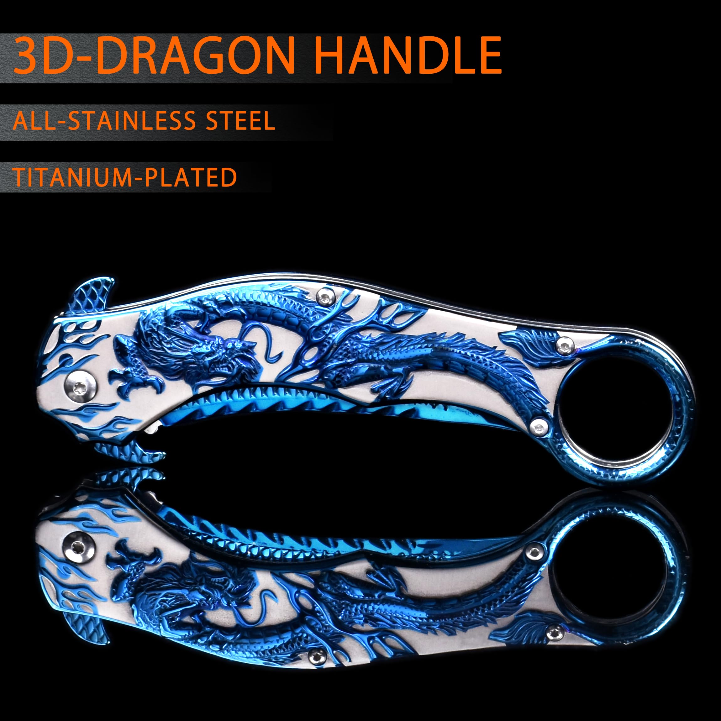 Blue Dragon Knife Dark Side-9Cr18Mo BLADE Pocket Folding Knife With Sheath