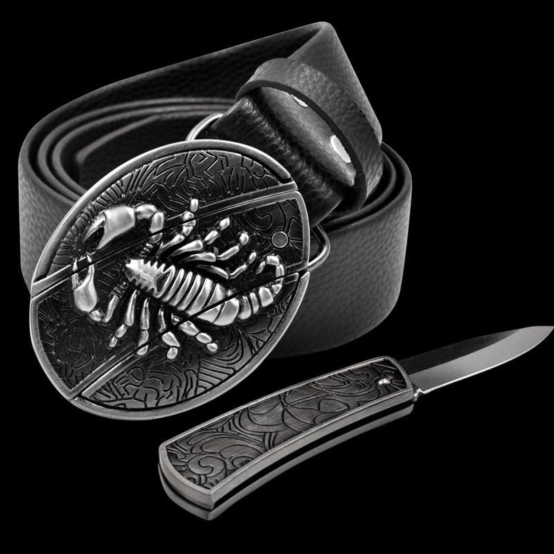 (🔥Last Day Promotion- SAVE 48% OFF)Fashion Punk Men's Genuine Leather Belt With Knife-Buy 2 Free Shipping