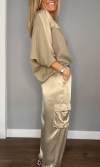 Women's Smooth Satin Half-sleeved Top and Pant Two-piece Suit