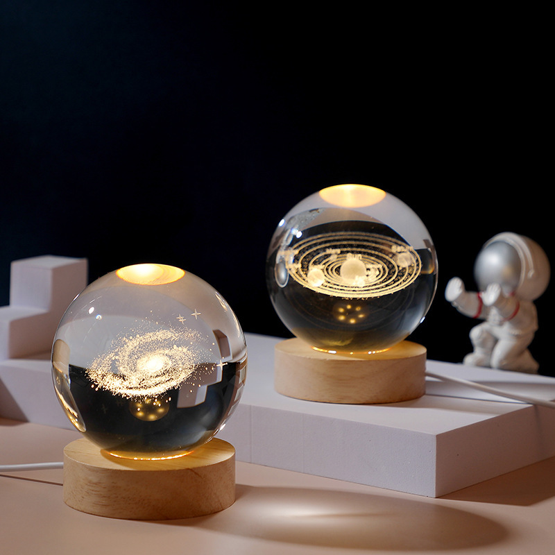 Solar System Ball Wooden Base Lamp