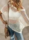 🎁2025 New Hot Sale 70% OFF🎉Womens Summer Scoop Neck Short Sleeve Sweater Casual Crochet Hollow Out Knit Tops Pullover Shirts Beach Coverup