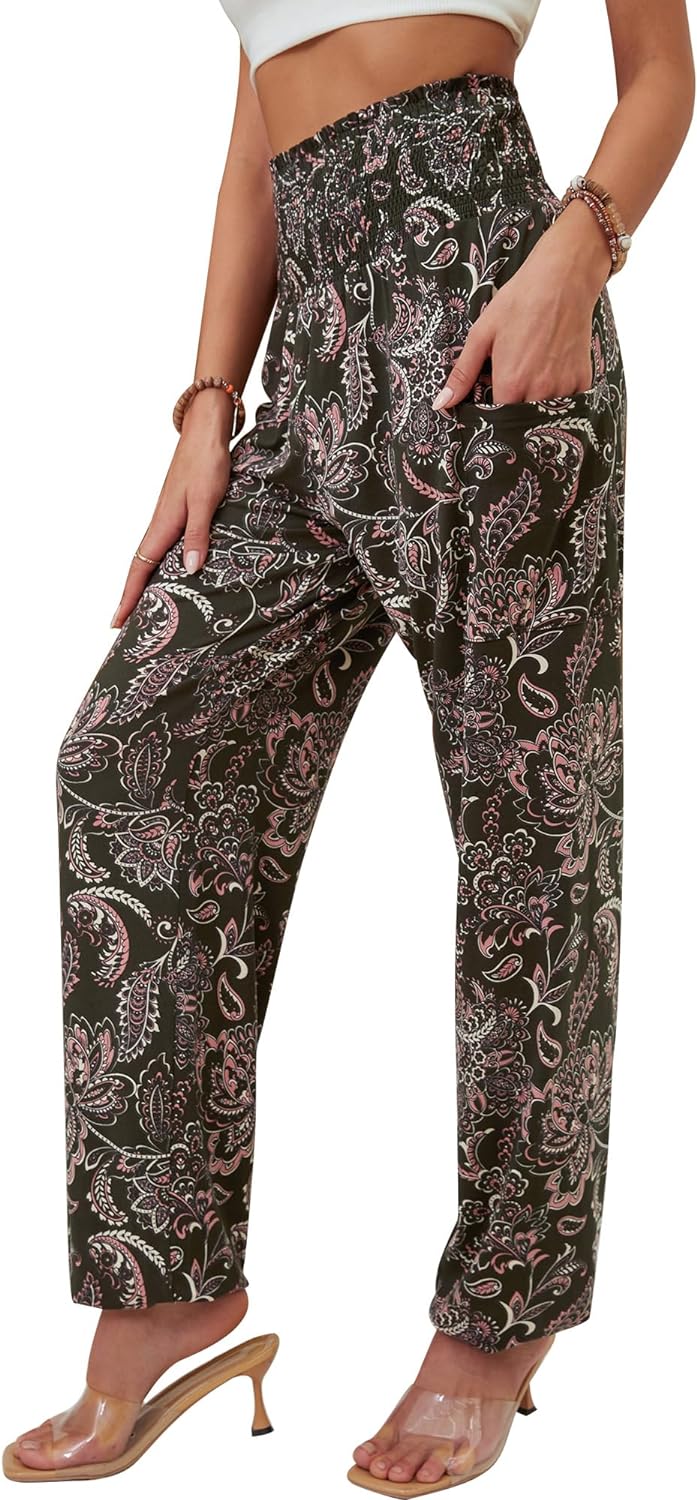 QIANXIZHAN Women's Harem Pants, High Waist Yoga Boho Trousers with Pockets