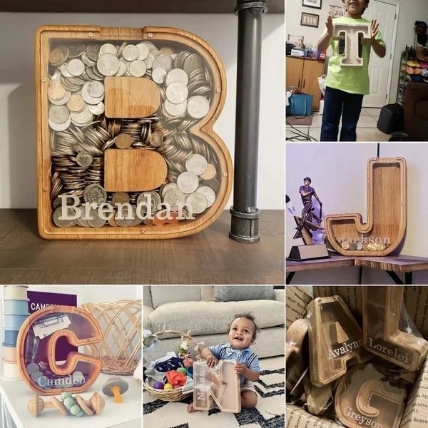 (🔥Last Day Promotion- SAVE 70% OFF)Large Personalized Wooden Alphabet Piggy Bank-Buy 2 Get VIP Shipping