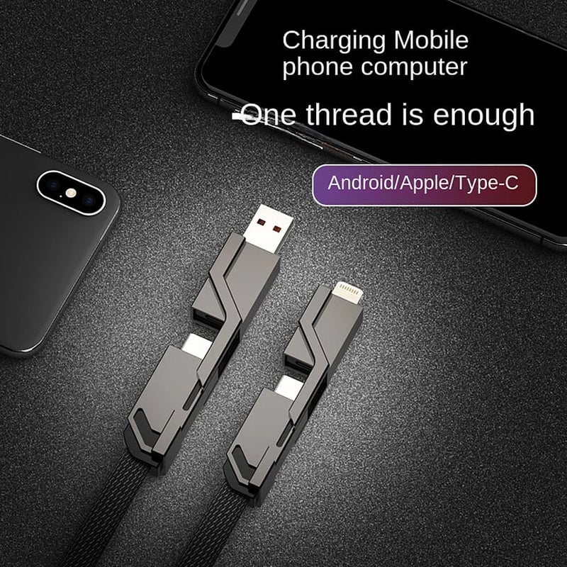 🔥Last Day Promotion - 50% OFF🎁4-in-1 Flat Braided Anti-tangle Charger Cable with Velcro