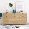 9 Drawer Dresser with Rattan Finish, Modern Farmhouse Chest of Drawers with Metal Handles, Accent Wood Storage Cabinet for Bedroom, Living Room and Kitchen (Natural)