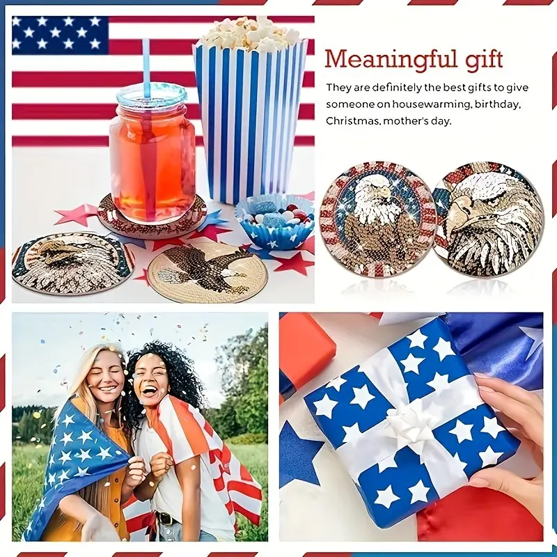 Set of 8 Patriotic Diamond Art Coasters