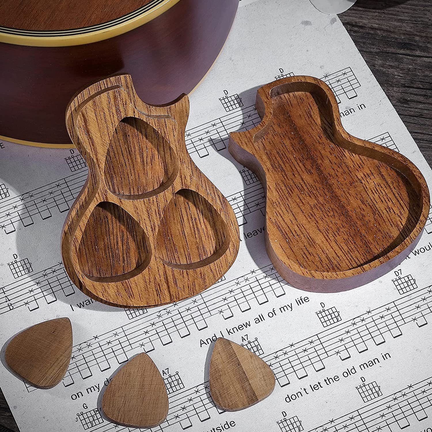 Wooden Guitar Picks with Storage Case