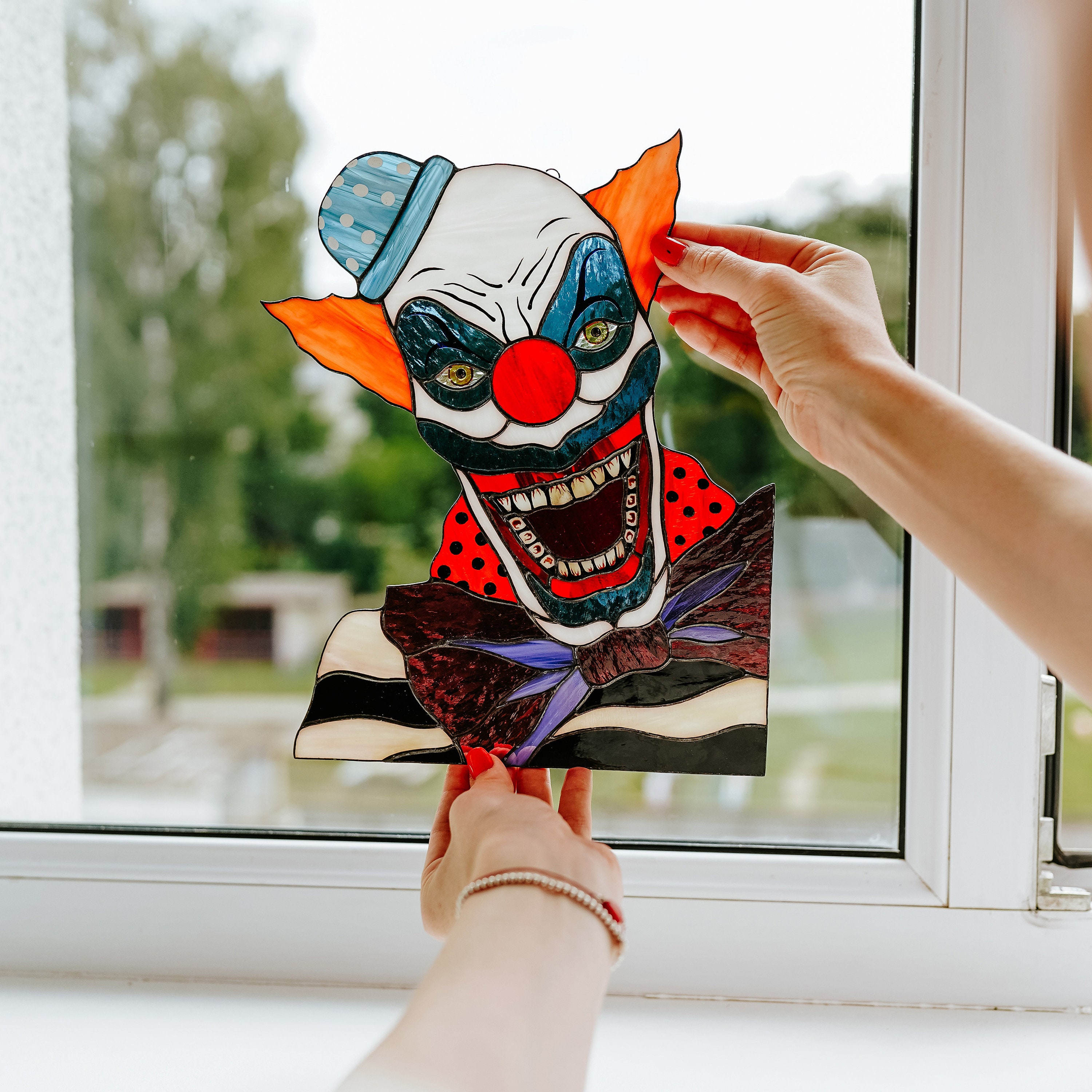 🔥Halloween Sale 60% OFF--🤡Killer Clown Suncatcher Window hangings Halloween decor