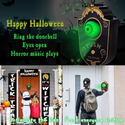 🎃Free shipping for 2 items, half price for the 3rd item-👁️3D ONE-EYED LIGHTUP EYEBALL DOOR BELL DECORATION🕷️