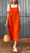 Women's Cotton and Linen Casual Suspender Dress