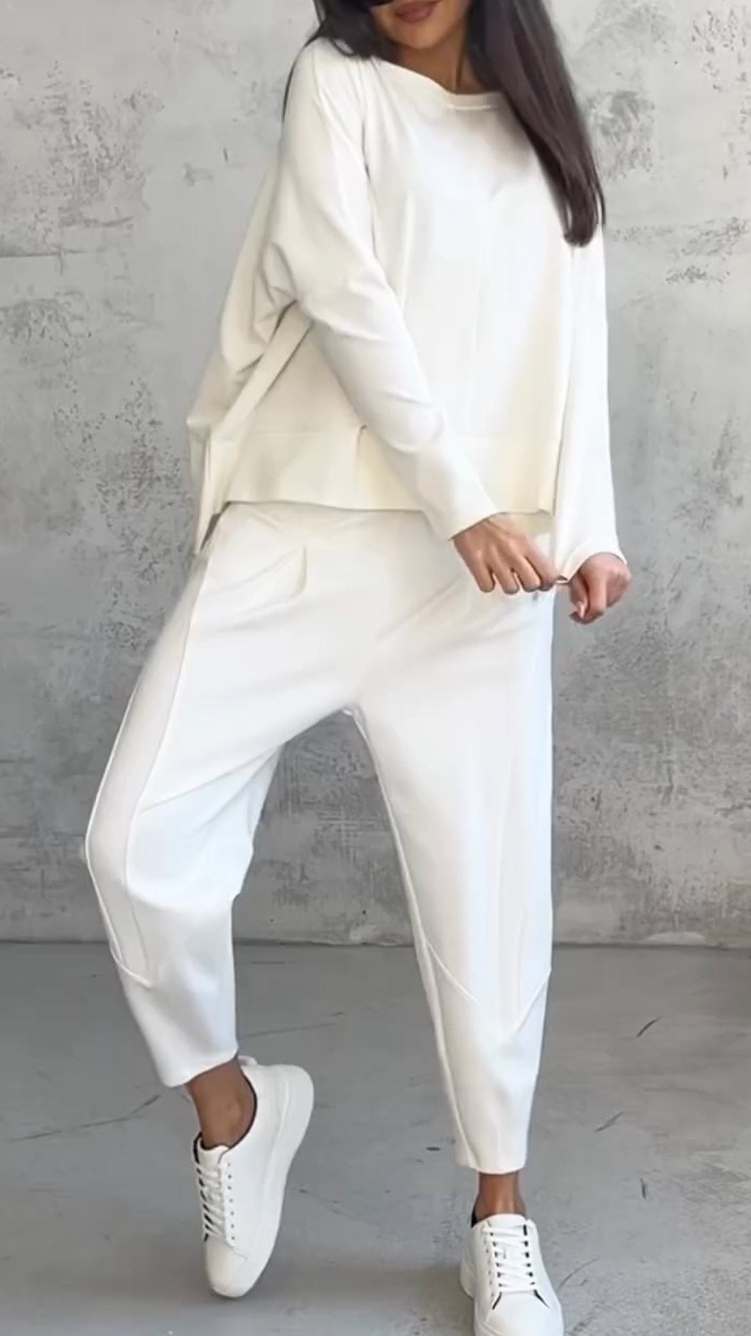 Women Plus Size Casual Round Neck Long Sleeve Two Piece Suit