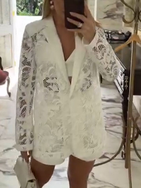 Women's Lapel Lace Cutout Coat