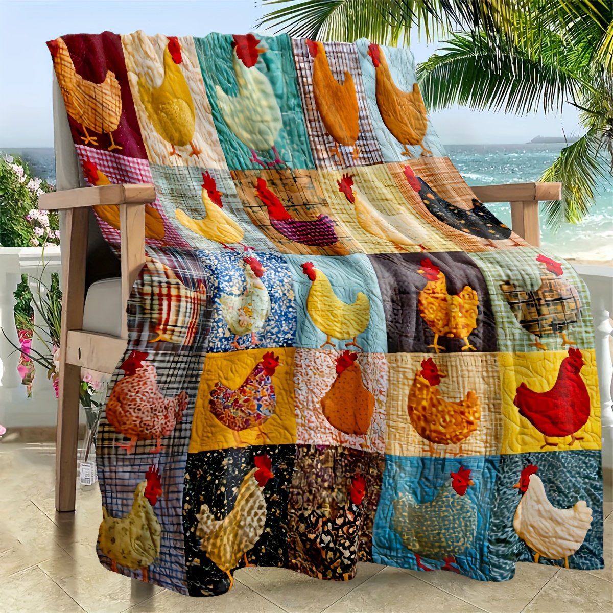 🐔Vintage-Hühnerdecke aus Flanell – weich & charmant