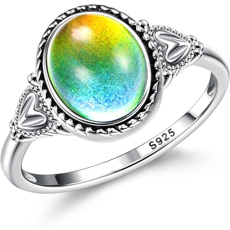 Exquisite 925 Sterling Silver Mood Rings Moonstone for Women