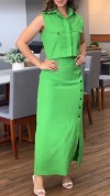 Women's Lapel Side Slit Button-down Design Cotton and Linen Casual Suit
