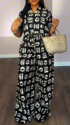 Ladies' V-neck Printed Top and Pants Casual Set