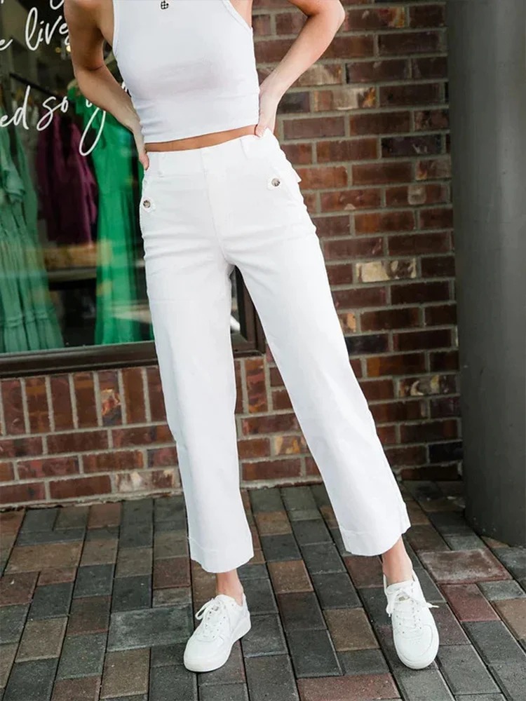 (🔥Last Day Promotion 50% OFF) Tummy Control Twill Cropped Wide Leg Pant - Free Shipping