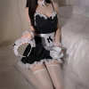Sexy French Maid Costume Dress for Roleplay - Adjustable Lace Trimmed Black Dress with Apron, Headband & Garter Set PPF0336