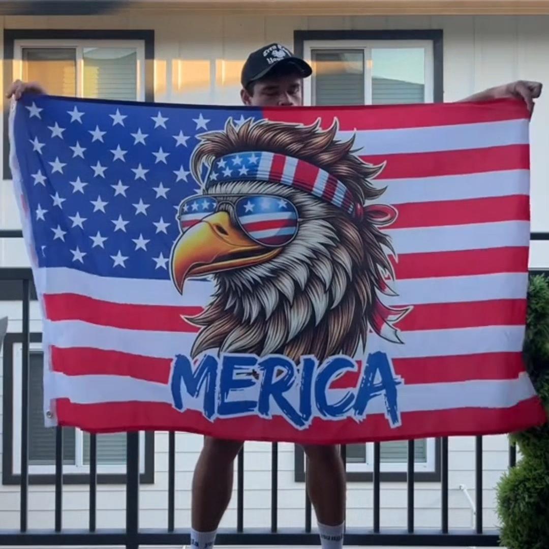 The perfect 4th of July gift!🎁 - Funny American Flag Bald Eagle MERICA 3x5ft